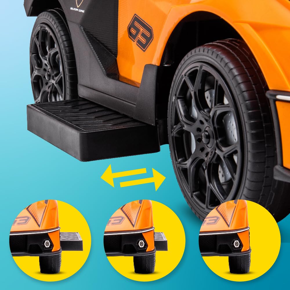 sun baby Jeździk pchacz dla dzieci Lamborghini Essenza SCV12, efekty dźwiękowe, schowek, pchacz sterujący kierownicą, wysuwane podparcie na stopy (Pomarańczowy)