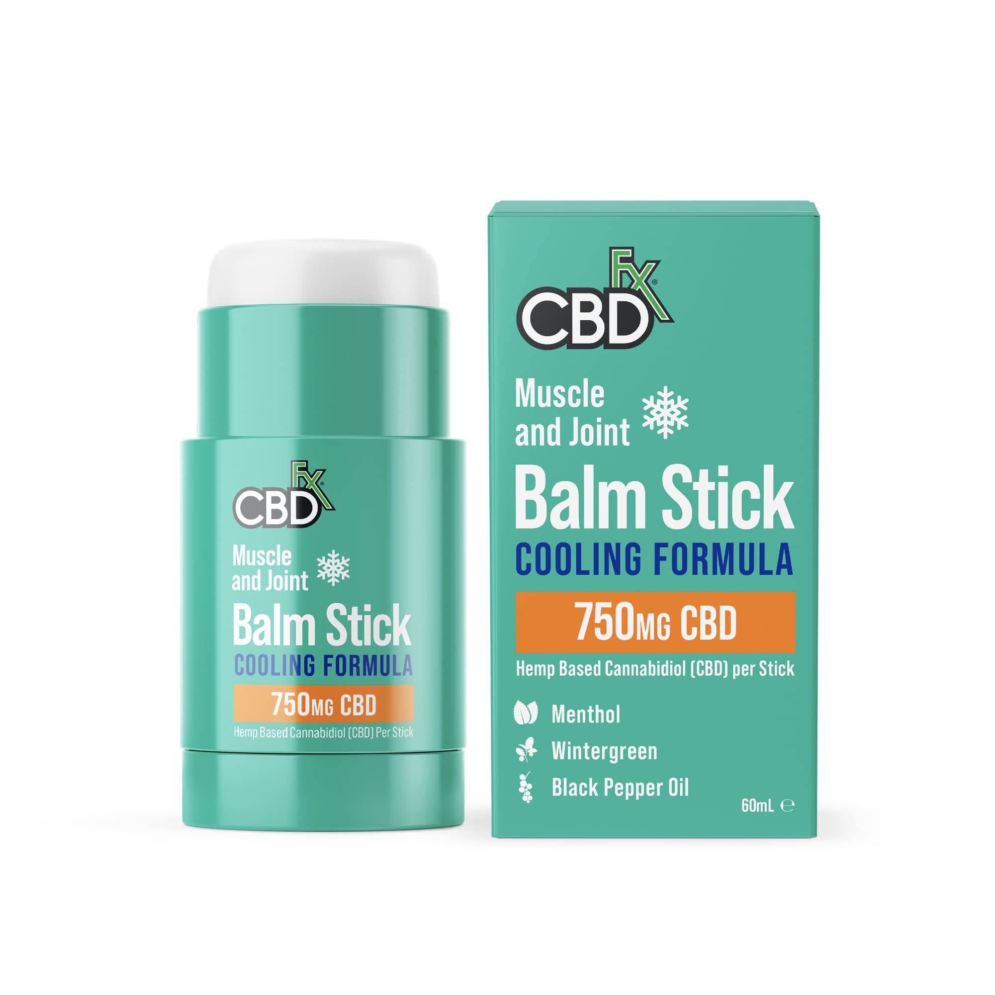 CBDfx 750mg CBD High Strength Muscle & Joint Balm Stick with Menthol, Wintergreen and Black Pepper Oil (60ml Hemp Balm Roll)