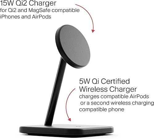 Miniatura 2 de Twelve South HiRise 2 Deluxe - Estación de carga inalámbrica 2 en 1 para dispositivos Apple, cargador Qi2 MagSafe, soporte de cargador inalámbrico