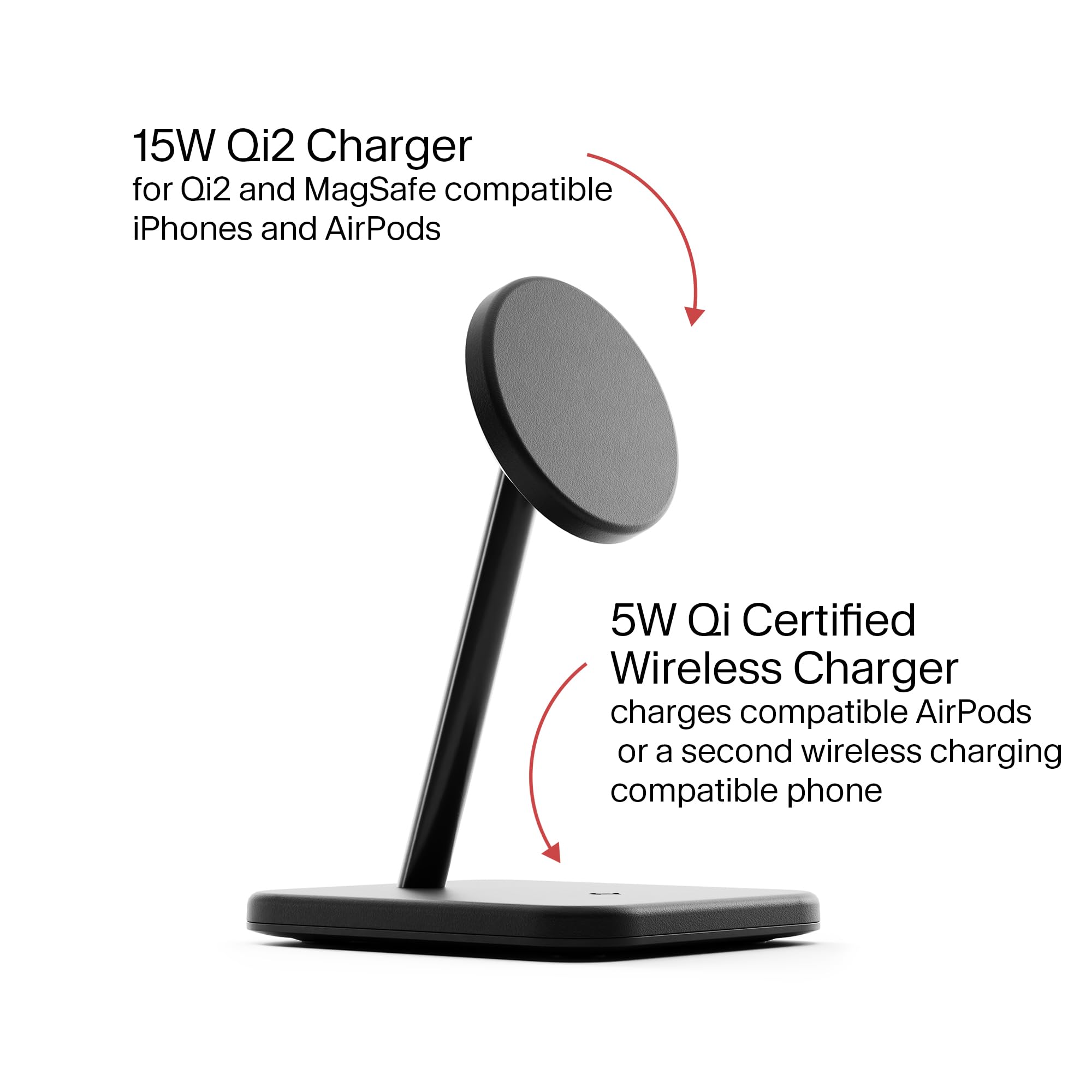 Twelve South HiRise 2 Deluxe 2-in-1 stazione di ricarica wireless per dispositivi Apple, caricabatterie Qi2 MagSafe, supporto per caricabatterie wireless veloce per iPhone 15 14 13 12 Pro e Max Series