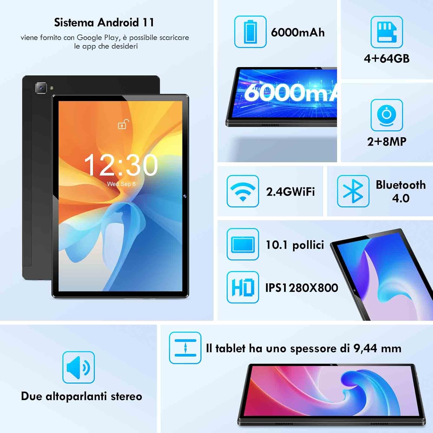 OVZIOCO K18 Tablet PC 10.1 pollici Android 11 Tablet PC 2023, 64GB di archiviazione, doppia fotocamera da 2MP + 8MP, WiFi, Bluetooth, GPS, supporto esteso da 256GB, display IPS (nero) OVZIOCO K18 Tablet PC 10.1 pollici Android 11 Tablet PC 2023, 64GB di archiviazione, doppia fotocamera da 2MP + 8MP, WiFi, Bluetooth, GPS, supporto esteso da 256GB, display IPS (nero)