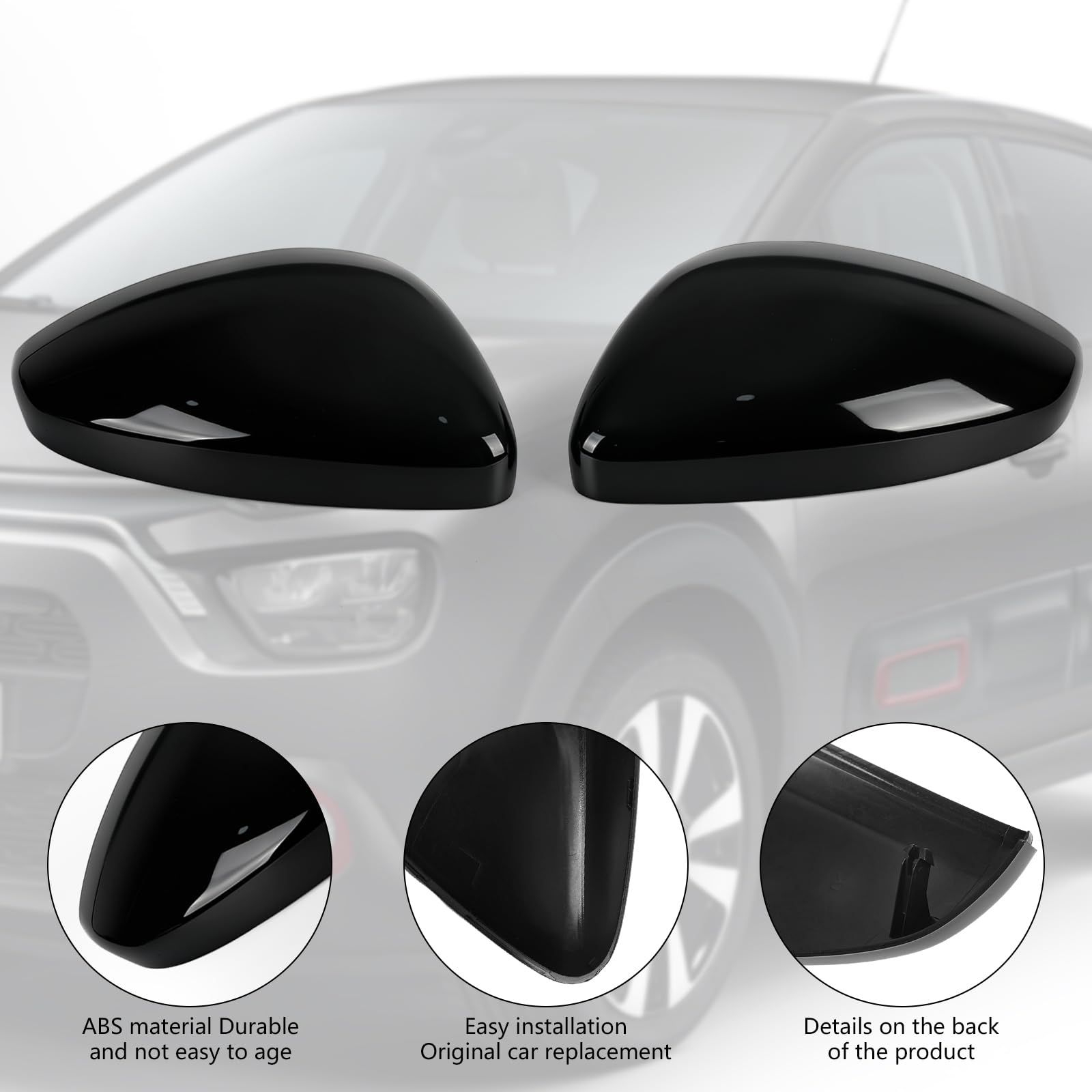 Cappuccio Dello Specchietto Retrovisore Sostituzione per Citroen C3 2016-2023, Cappucci per Specchietti Retrovisori Cromati Copri Specchietto Retrovisore Automatico (Nero)
