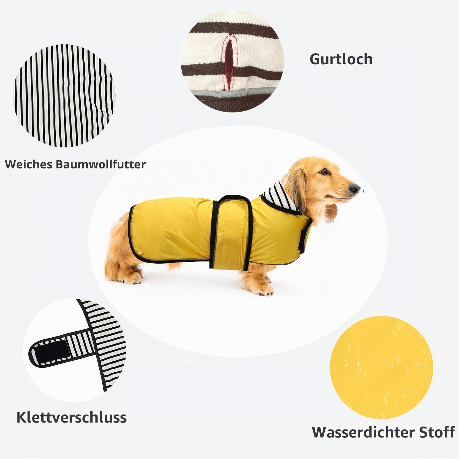 MOREZI Hunderegenmantel mit Reflexstreifen, Regen-/wasserdicht, verstellbare Weste, geeignet für kleine und mittelgroße Hunde wie Dackel-Gelb-M