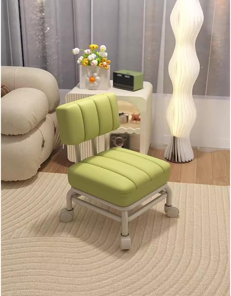 Kid Chair Small Stool Pulley Shoe Bench with Backrest, Toddler Chair Foot Stool Under Desk Pulley Removable Short Stools with Universal Wheel, Foot Stools Children's Chair(Black A)