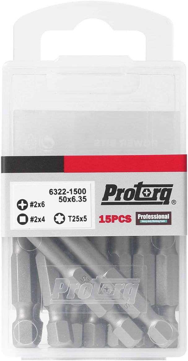 15 pieces 2 inch Assorted screwdriver bits, Phillips 2,Square 2, T25 Torx, with Storage case