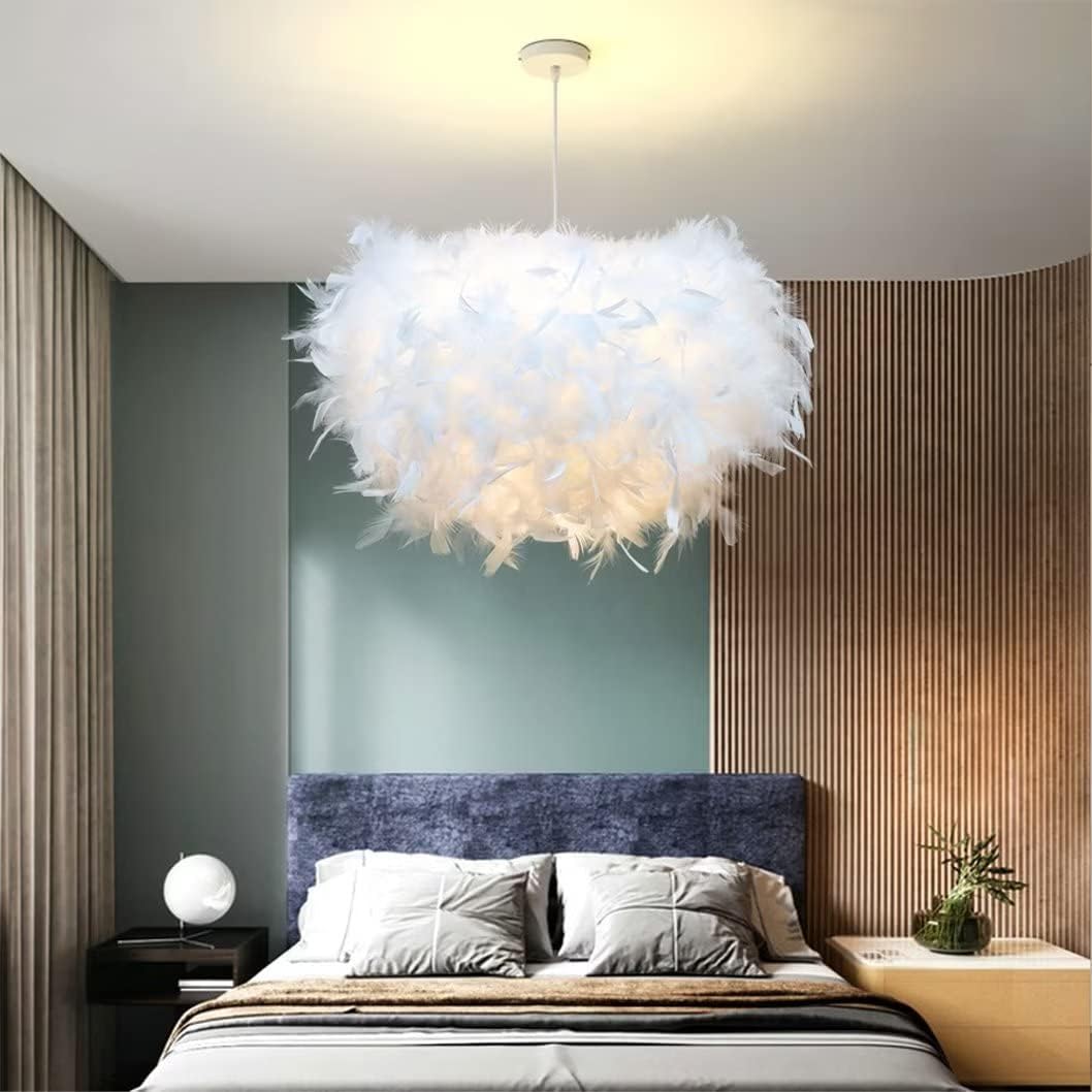Hémisphère Blanc Plume Pendentif Lumière Abat-Jour Plafonnier Luminaire Lustre 50cm/19.8" pour Salon, Chambre, Salle À Manger