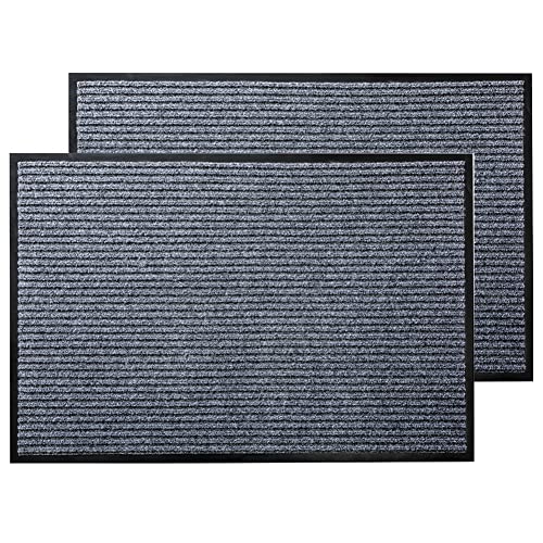 XIN YKY 2-Pack Outdoor Indoor Entrance Doormat, Grey Floor Mats with Shoe Scraper and Rubber Backing, All Weather Door Mats for High Traffic Areas, Durable and Easy to Clean (31.5"x19.7",Grey-Black)