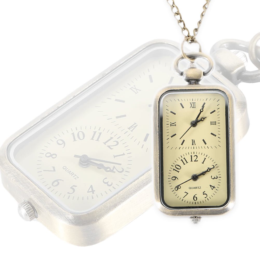 Generic Pocket Watch Dual Double Time Zone Movement Necklace Chain Rectangle Dial Vintage Quartz Watches (B0BY5D1527) Amazon Price History, Amazon Price Tracker