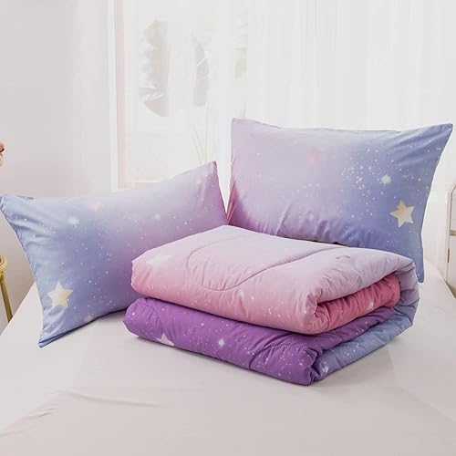 Miniatura 4 de HOSIMA Juego de edredón de cama para niñas, tamaño Queen, colorido juego de ropa de cama con temática de estrellas y arco iris con purpurina para