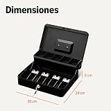 Amazon Basics Caisse à monnaie avec serrure et plateau à billets, 9 x 30 x 24 cm (H x l x P), noir - 5