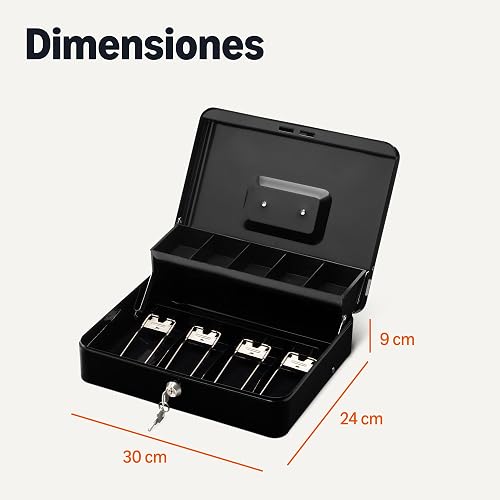 Amazon Basics Caisse à monnaie avec serrure et plateau à billets, 9 x 30 x 24 cm (H x l x P), noir - 5