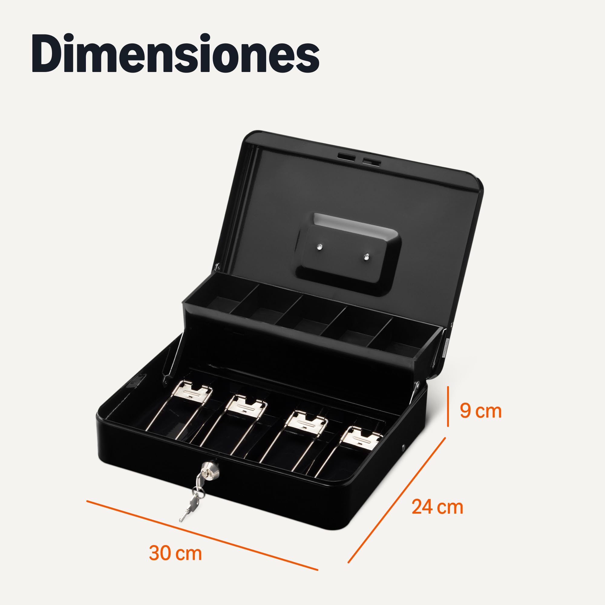Amazon Basics - Caja para dinero con llave de cierre y bandeja para dinero, 9 x 30 x 24 cm, negro