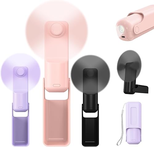 3 mini ventiladores de mano portátiles, 3 en 1 plegable pequeño ventilador de bolsillo ventilador personal con linterna 3 velocidades, funciona con