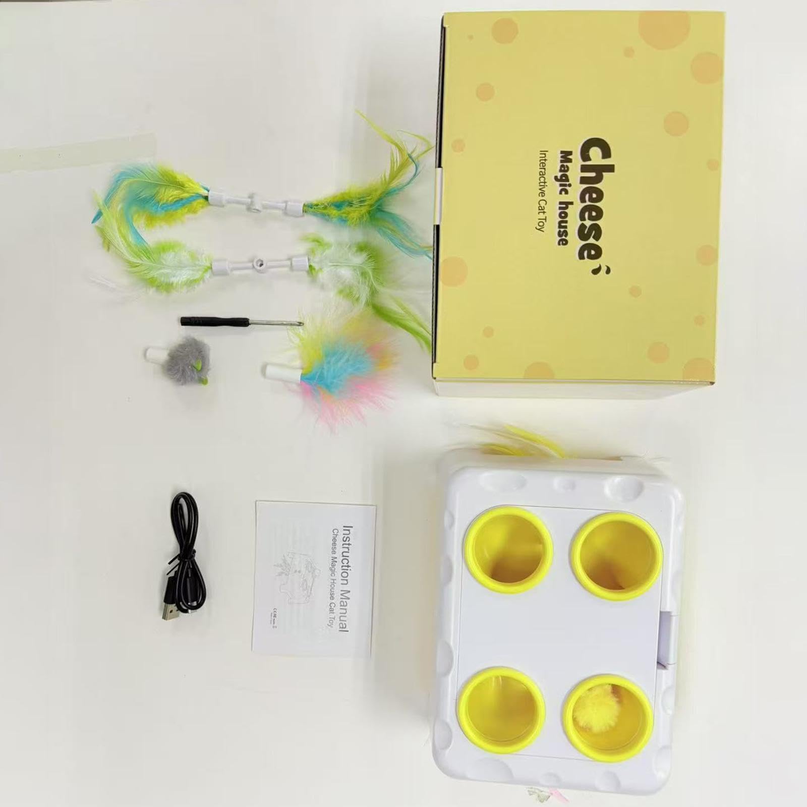 Juguete Interactivo Electrónico para Gato con Automática Ratón Que Se Mueve Cinta Interactiva Hecho en PP Adecuado para Estimulación y, Amarillo