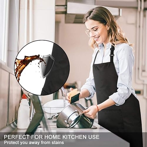 Miniatura 3 de 1 paquete de delantales 100% algodón con 2 bolsillos para cocinar, cocinero, cocina, delantal ajustable para mujeres y hombres, negro