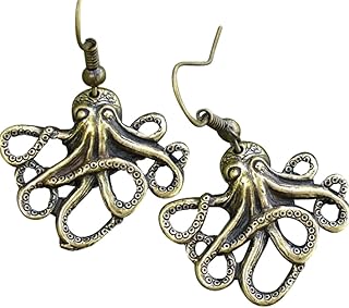 Steampunk Nautical Pirate Octopus Earrings Pendant Charm Dangle in Antique Style