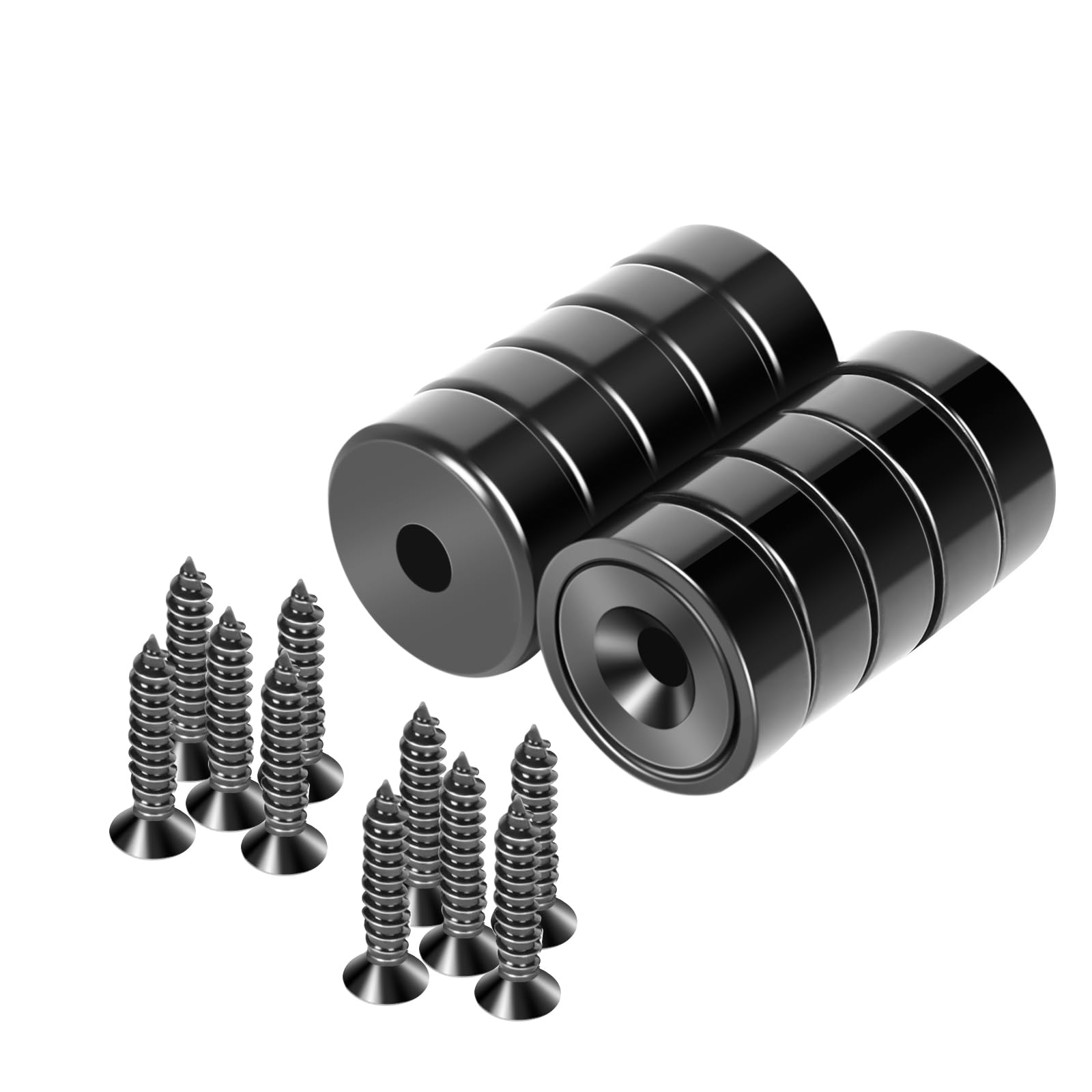 Neosmuk Magnets with Screws,40lbs Strong Neodymium Disc Magnet with Holes in The Center,Cup with Mounting Hole Heavy Duty, Round Rare Earth Magnetic High Strength in Middle,Black