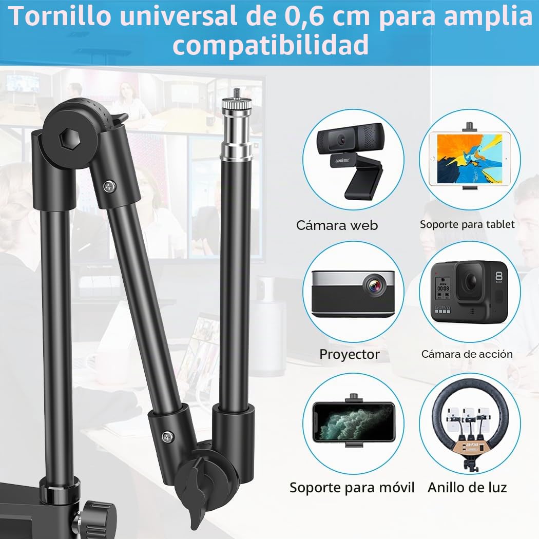 KDD Soporte Camara Escritorio con Soporte Teléfono & 1/4" Tornillo, Soporte Webcam con 22" Flexible Brazo Magico, Tripode Webcam para Logitech C922 C930e C920S C920 C615 C960 Brio 4K Gopro Proyector