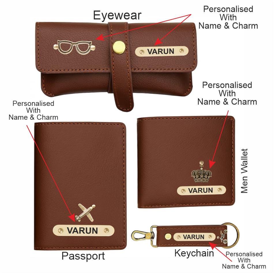 Image of YOUR GIFT STUDIO Customized Leather Men's Wallet Gift Hamper Set | Gift for Man | Gifts for Man | Wallet Accessories Combo Set for Husband Boyfriend Father | Birthday Gift for Men (Brown)