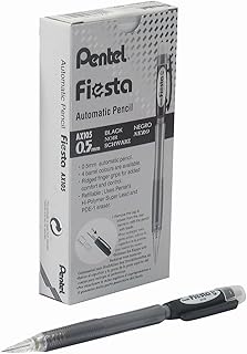 Pentel Fiesta - Caja de portaminas (12 unidades, 0,5 mm, incluye 2 minas HB), color negro