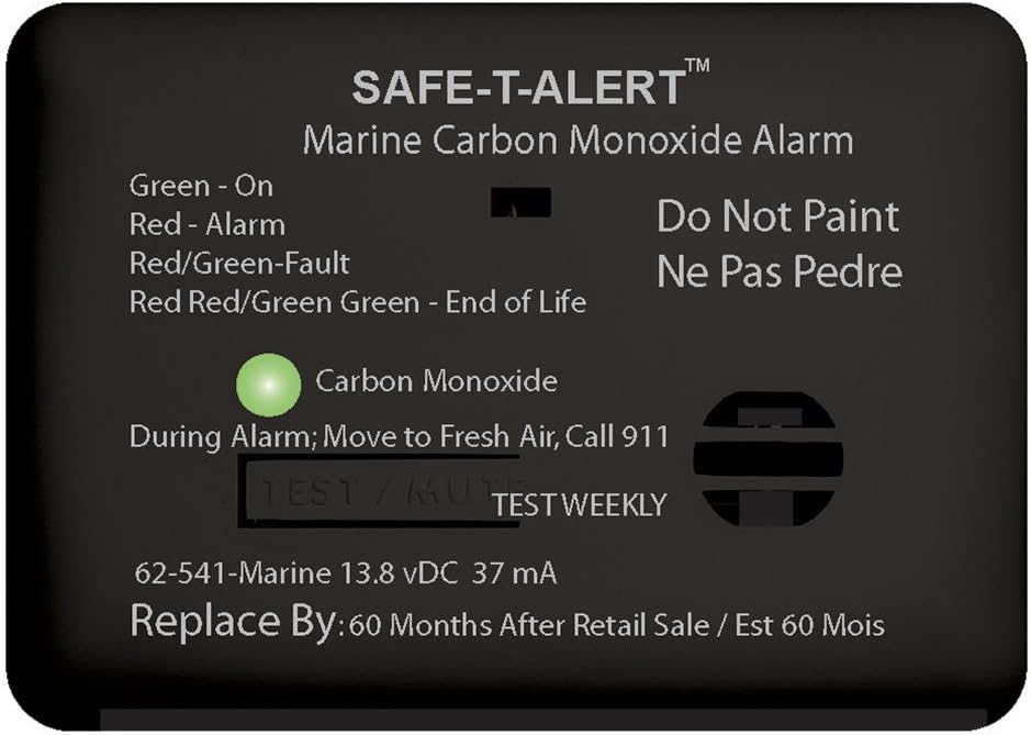 62-541-MARINE-BL - Aftermarket Replacement 62 Series Carbon Monoxide Alarm - 12v - 62-541-Marine - Surface Mount - Black Compatible with Safe-T-Alert