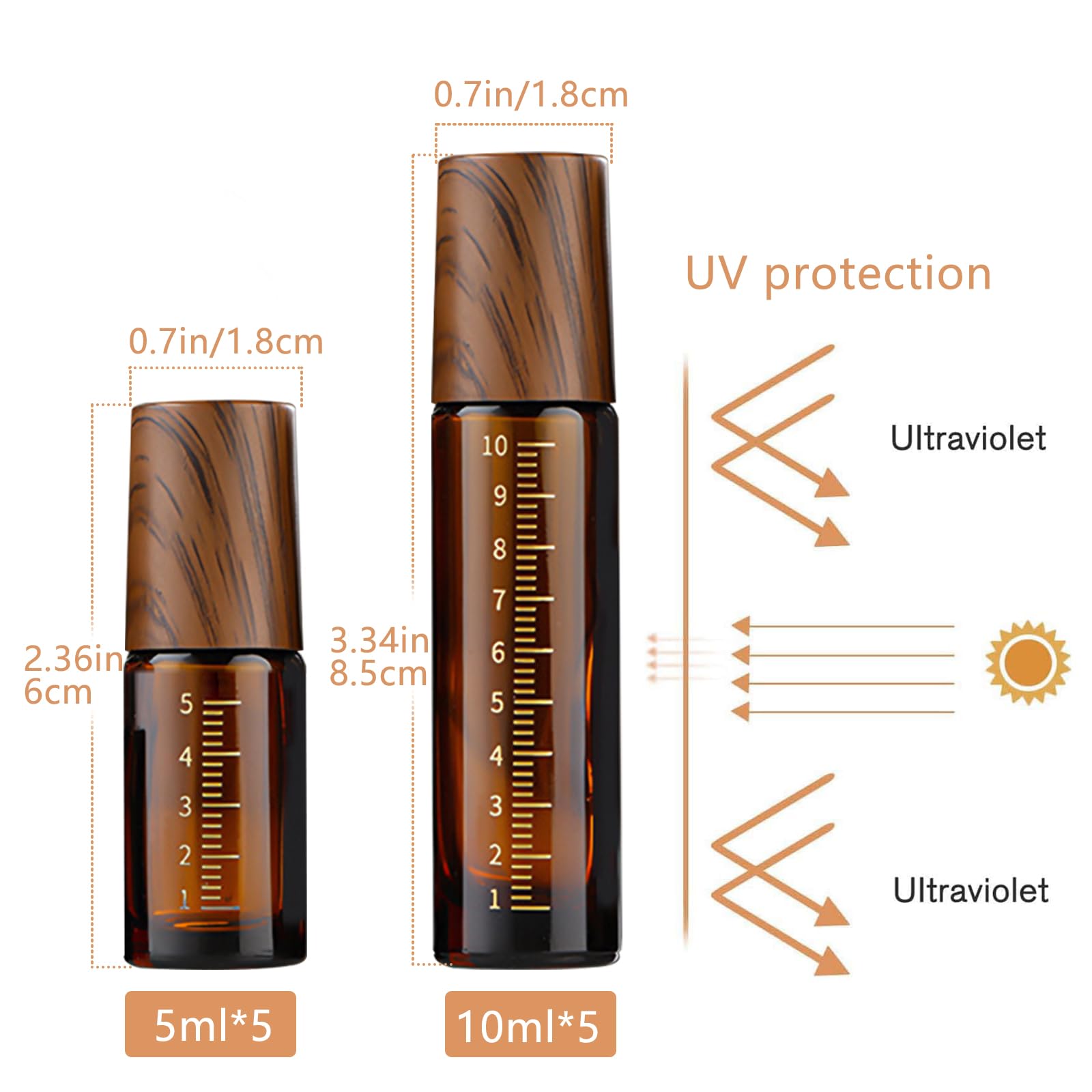 THINTON Lot de 10 bouteilles Roll on en verre vides millilitre pour huile essentielle, rechargeables, 5 ou 10 ml