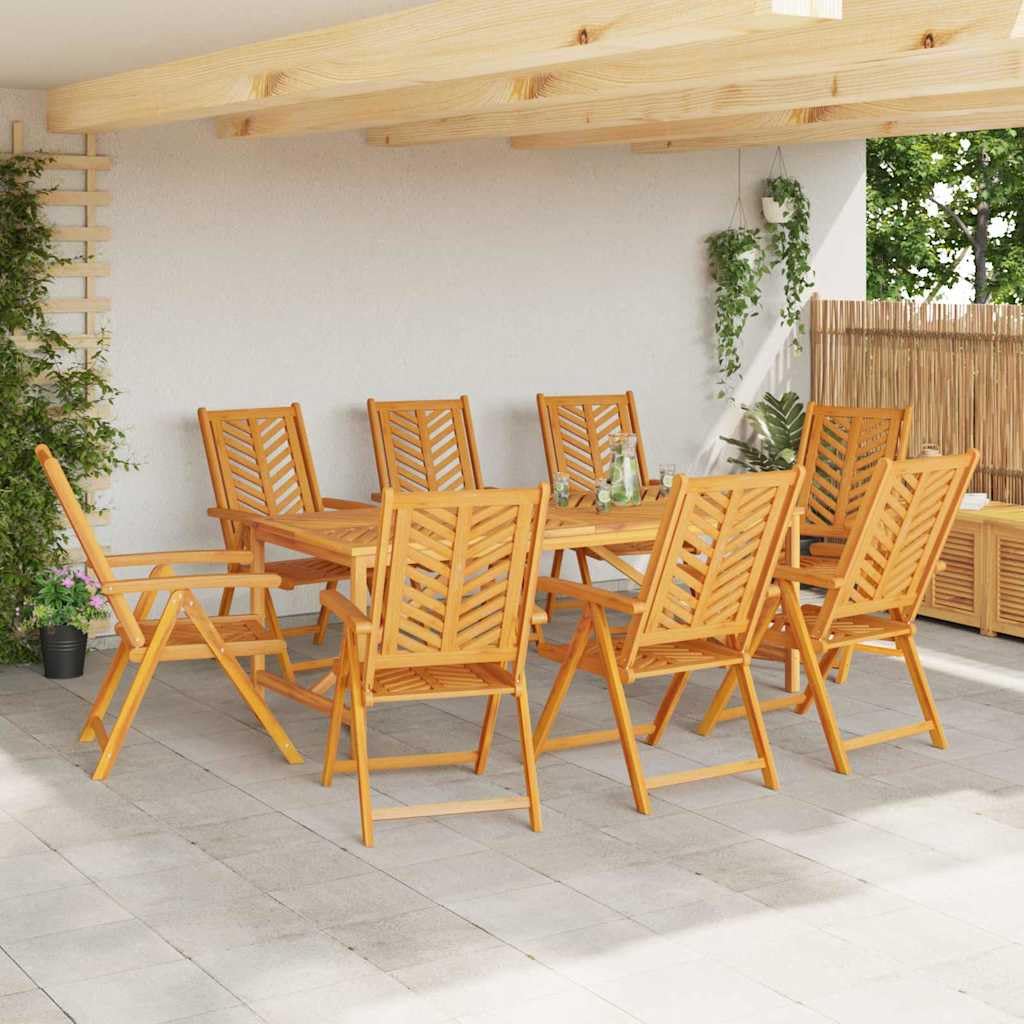 Hothingwell 9-częściowy zestaw do jadalni ogrodowej akacjowej brązowy | Lite drewno, olejowane wykończenie, nowoczesny design, na taras lub do ogrodu, 110 kg na siedzisko