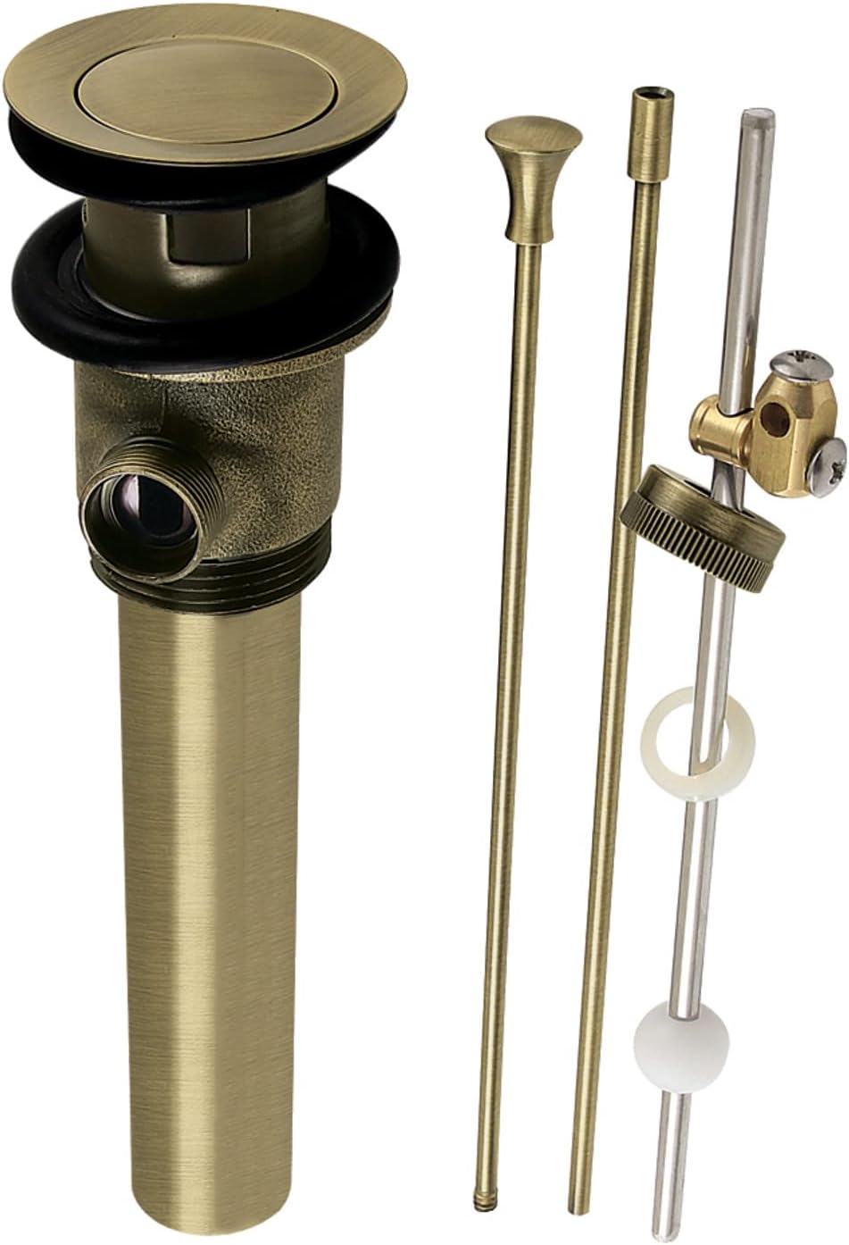 Kingston Brass KBT2120 Brass Pop-Up Drain with Overflow and Extra Long Pop-Up rod, 22 Gauge, Antique Brass