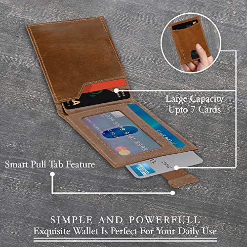 Succor RFID Blocking Leather Card Holder, Handcrafted Genuine Rustic Leather Wallet with Extra Capacity Card Slots for Men & Women, Ultra Strong Stitching (Tan)2