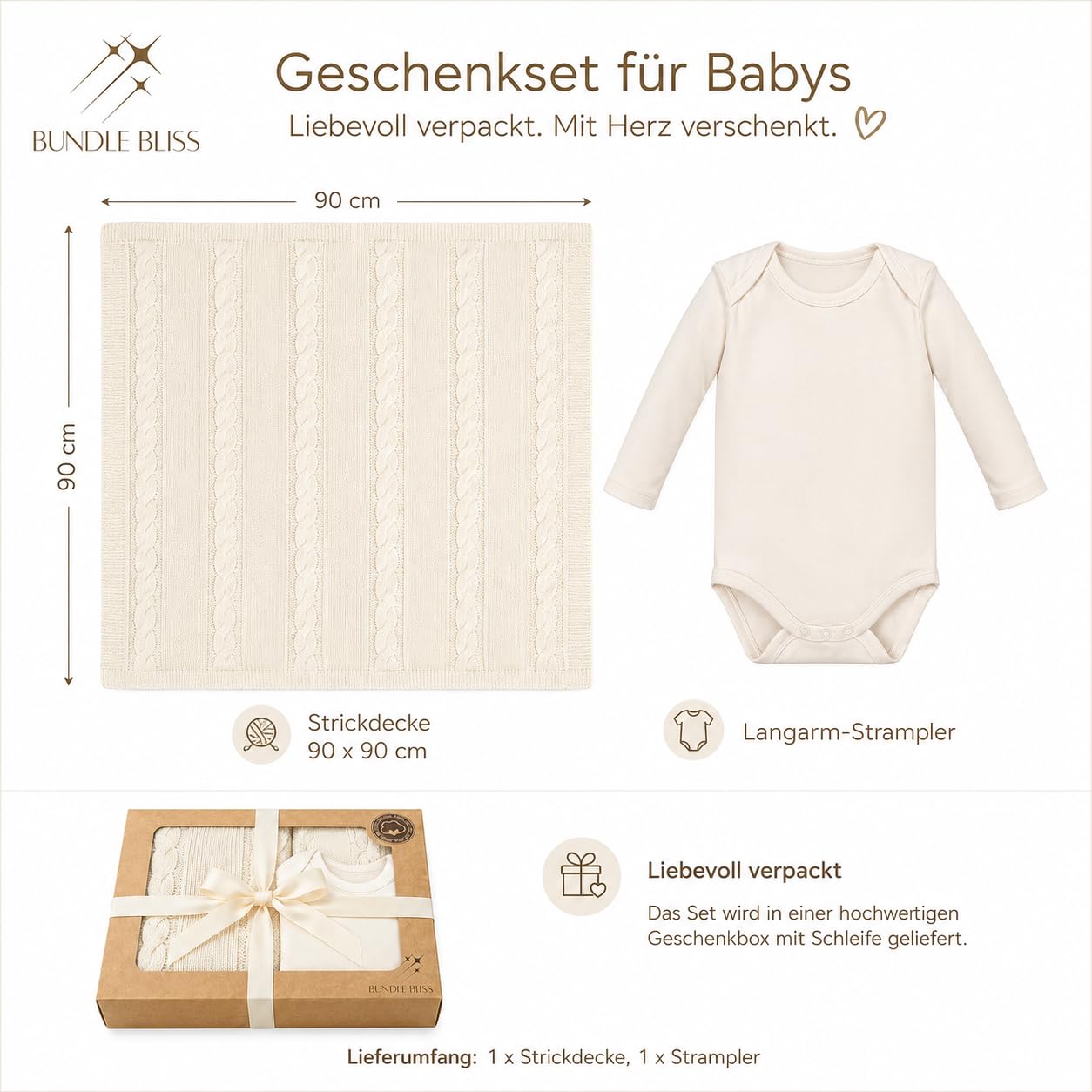 Bundle Bliss Set regalo per neonati in 100% cotone biologico – coperta e body | Set di vestiti per neonati e neonati morbido e traspirante (0-3 mesi)