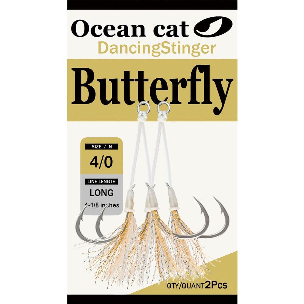OCEAN CAT Assist Hooks – Butterfly Glow Series For Slow/Fast Jigging, Size 5/0 (White, 5 Packs) - View #4