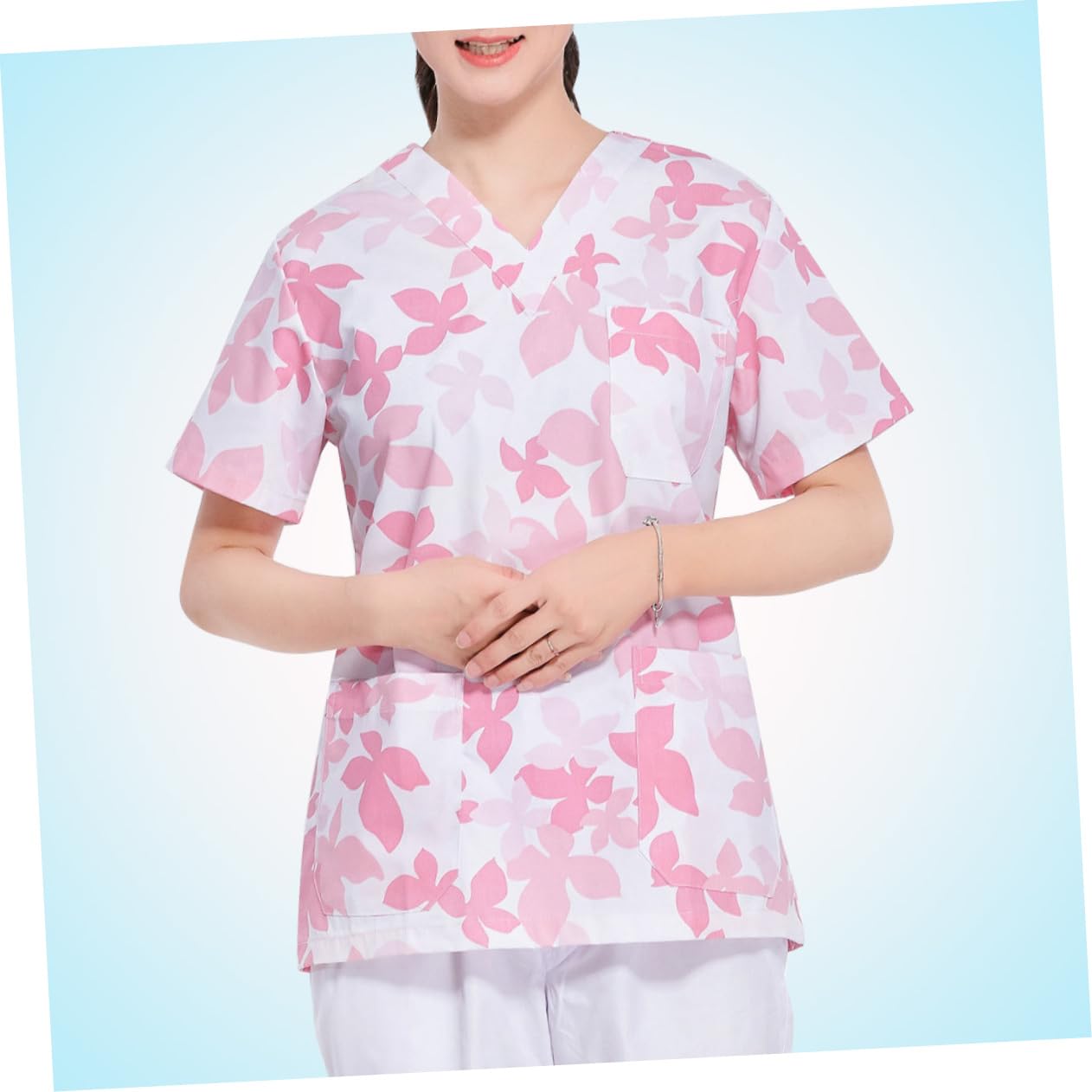 SHERCHPRY Uniforme da Lavoro Donna in Cotone Rosa, Completo Allattamento Scollo a V, Traspirante e Comodo, Set Due Pezzi per Clinica e Ospedale