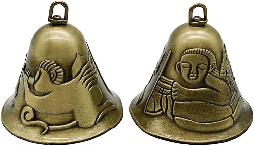 Pinenjoy Campana de Feng Shui tallada con patrón de ángel, campana de bronce vintage de 2.6 x 2.48 pulgadas, campanilla de viento de templo para el