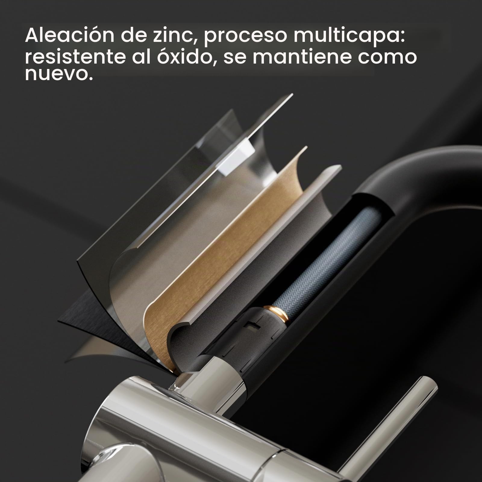 CECIPA Grifo Cocina, Grifo Cocina Fregadero Extraíble con dos Modos Chorro, Mezclador con Palanca única para Fregadero, Giratorio 360°, Aleación Zinc, Negro-Cromo