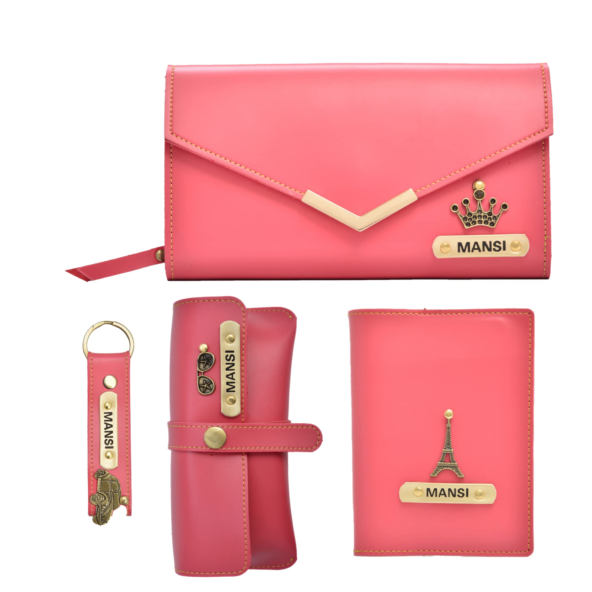 your gift studio Customized Women Wallet Gift Set 4 Pcs Combo | Personalised Birthday Gifts for Women with Name & Charm | Birthday Anniversary Wedding Gifts for Ladies (Pink)-picture-20