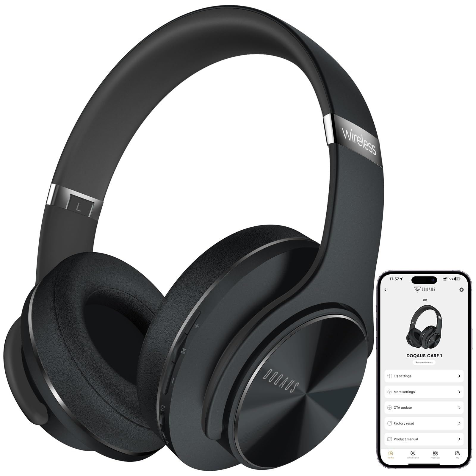 DOQAUS Bluetooth Headphones Over Ear, 9 EQ Mode, 90H Playtime, APP Control