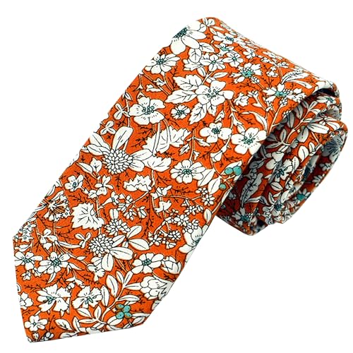 Geek-M Men's Floral Tie Fashion Slim Skinny Neckties Causal Formal Occasion Wedding Business (Floral Orange)