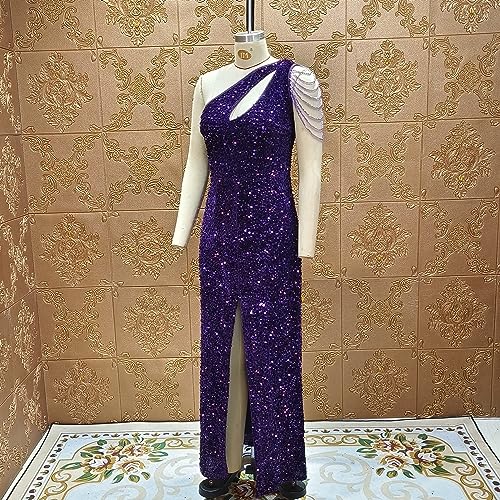 Image of Cololura Women Sequin Elegant Sexy One Shoulder Tassel Mermaid Bodycon Cocktail Evening Dress