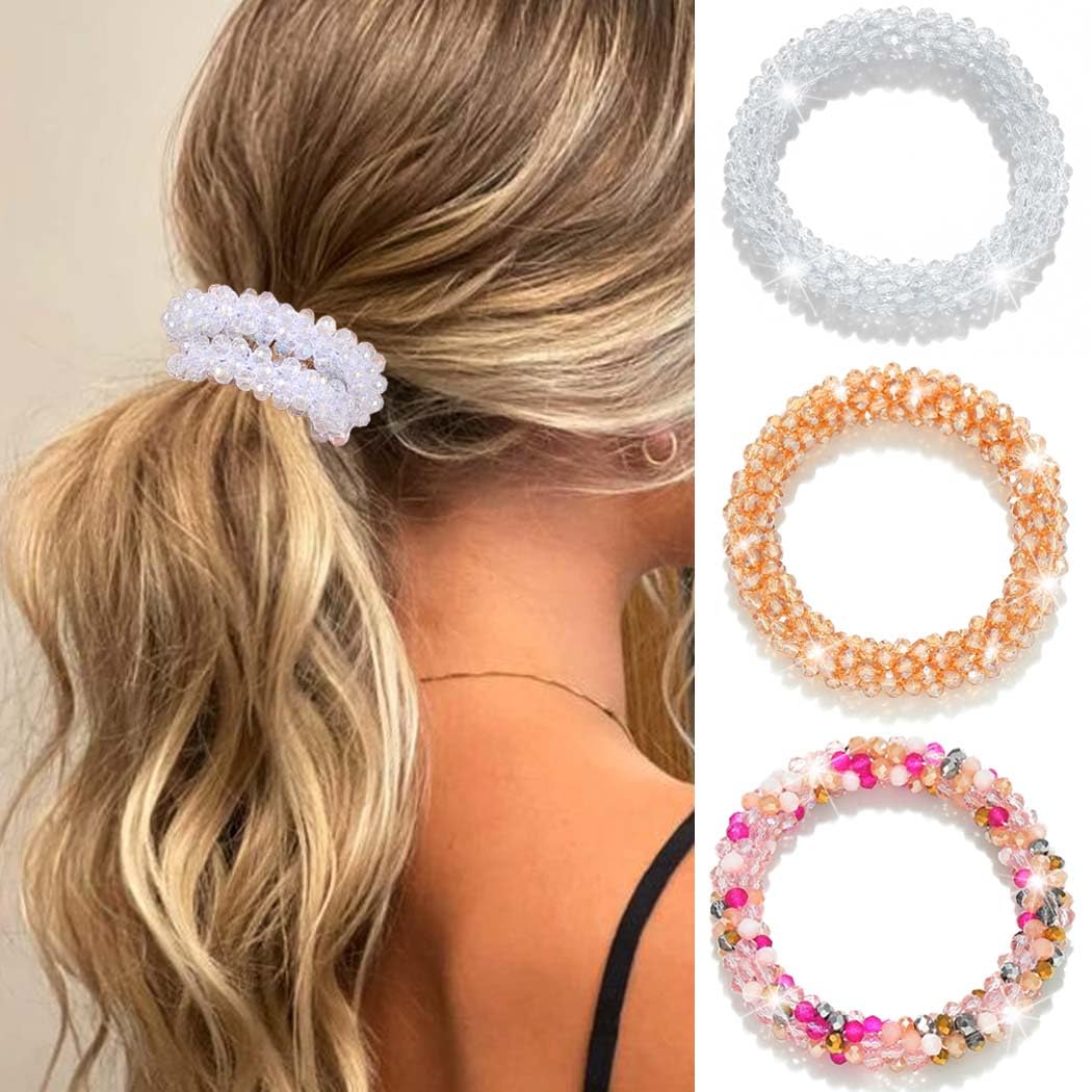 Reaky Rhinestone Hair Ties Fancy Ponytail Holders Beaded Hair Scrunchies Decorative Hair Accessories for Women