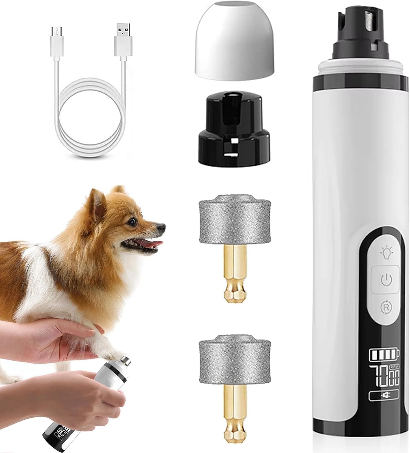 Silent Groom Pro Nail Grinder, 2025 New Nail Grinder for Dogs and Cats with Led Light & 3 Speeds, 2000mah USB Rechargeable Dog Nail Trimmer for Thick Nails