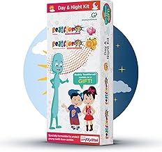 PEDIFLOR kidz Day & Night Kit | Kids Toothpaste Gift Set Pack | Bubble Gum and Orange| Pack of 1, Strengthening, Plaque Removal, Cavity Protection, Enamel Protection, Remineralization