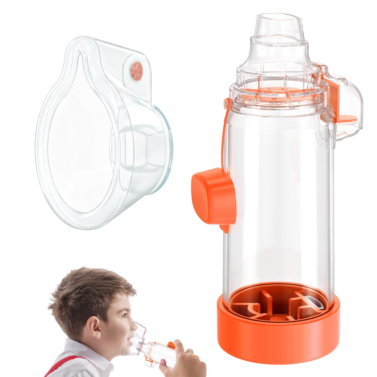 - Handheld Inhaler Spacer for Infants, Children, and Adults - Anti-Static - Portable Design for Home, School, and Travel - Soft Silicone Mask - Nessi OTC Spacer - Easy to Clean (Orange Kids)
