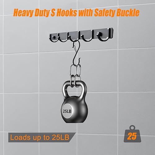 Miniatura 7 de Hamiutci 12 ganchos en S, ganchos en S negros para plantas colgantes, ganchos en forma de S con hebilla de seguridad resistentes para armario,
