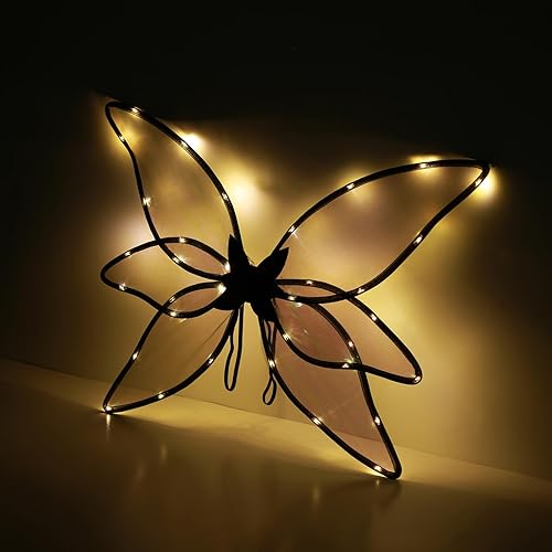 Miniatura 7 de Vestido de alas de hadas blancas iluminadas brillantes y transparentes accesorios de Halloween disfraz de alas de mariposa