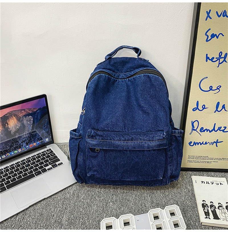 Image of MaxxCloud Vintage Denim Laptop Backpack Casual Canvas Daypack Handbag Purse Lightweight Rucksack Shoulder Bag