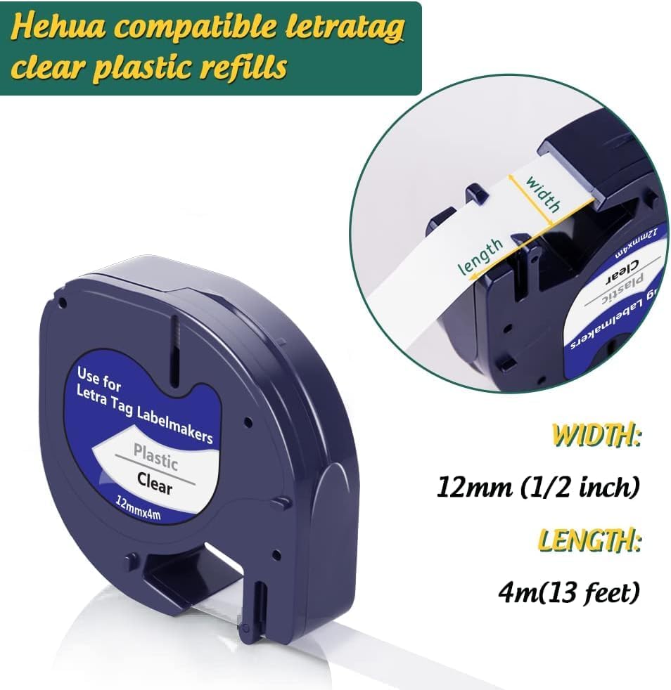 Hehua Label Maker Clear Tape Compatible for Dymo Refills Clear 16952 S0721530 Transparent Plastic Label Tape for Dymo LT-100H LT-100T Plus LT-110T QX50 2000 XR, 12mm x 4m, 10 Pack - Image 9