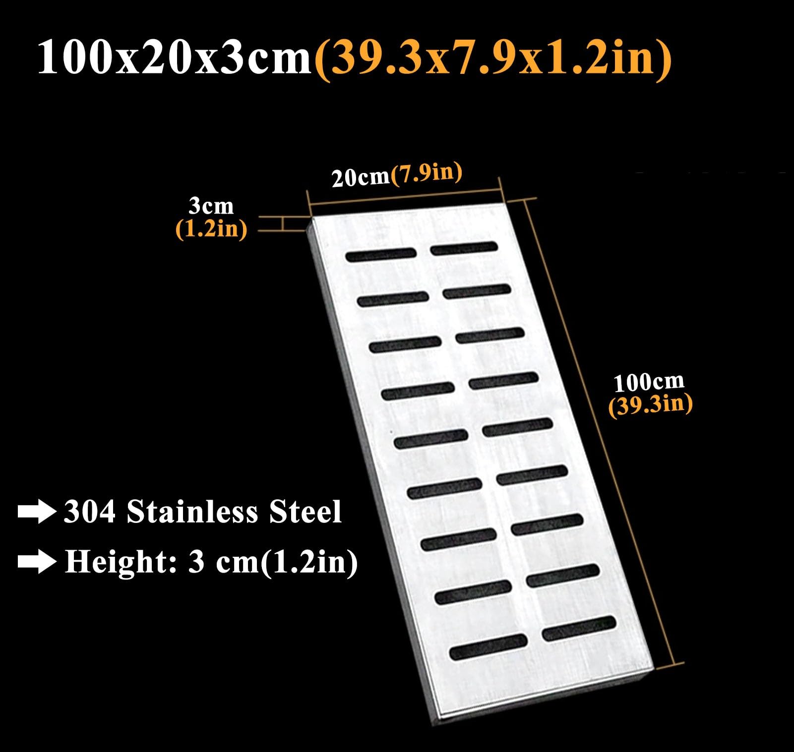 Rejilla y Marco de Drenaje Rectangular, Tapa de Drenaje extraíble para sumidero, Rejilla de Canal de Acero Inoxidable de Alta Resistencia, Sistema de Drenaje de Piso Estrecho Plateado (100x2