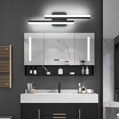 Miniatura 2 de PRESDE - Lámpara LED de tocador moderna regulable de 24 pulgadas para baño o el bar, color negro (blanco frío 6000K)