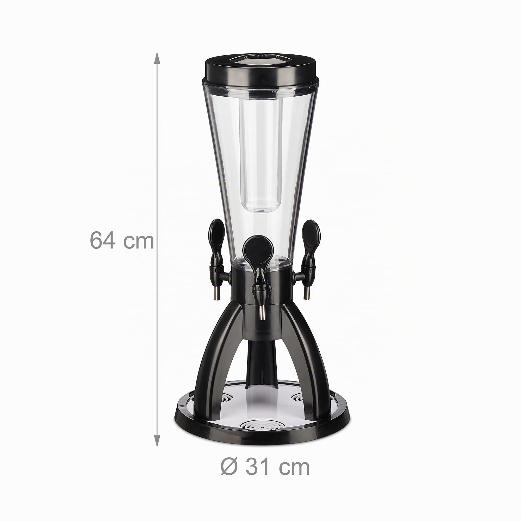 Relaxdays Distributeur de Boissons avec 3 robinets poussoirs, 4 L, réfrigération, extérieur, Transparent - Noir