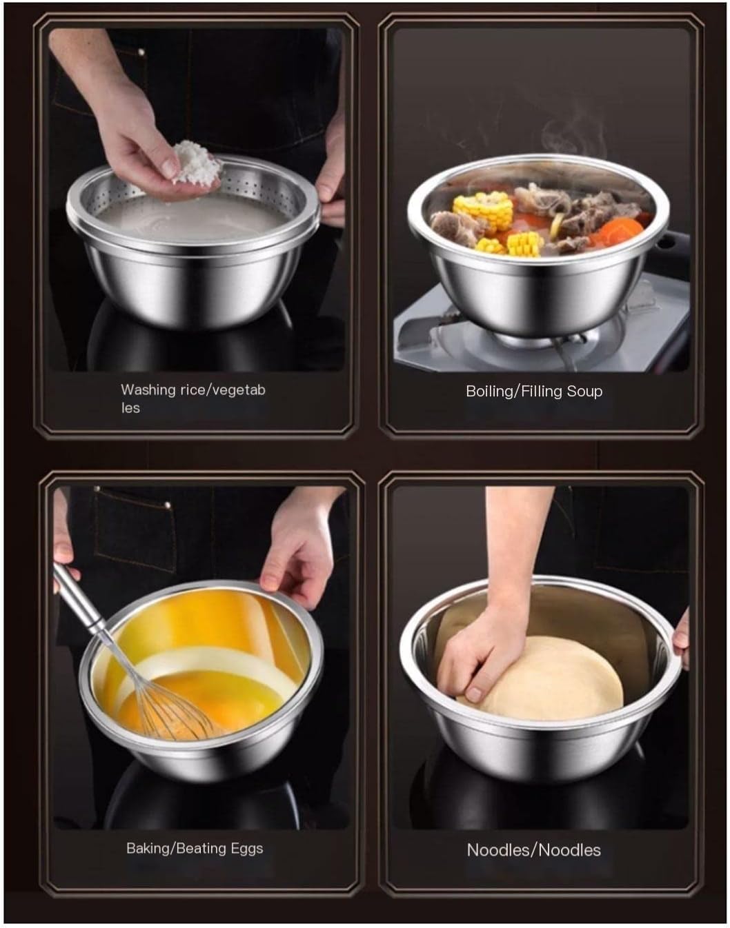 Mixing Bowls Pots and Pans Cooking Baking Metal Nesting Storage Bowls Soup Bowls Barbecue Serving Trays 304 Stainless Steel Salad Bowls 4 Piece Set，